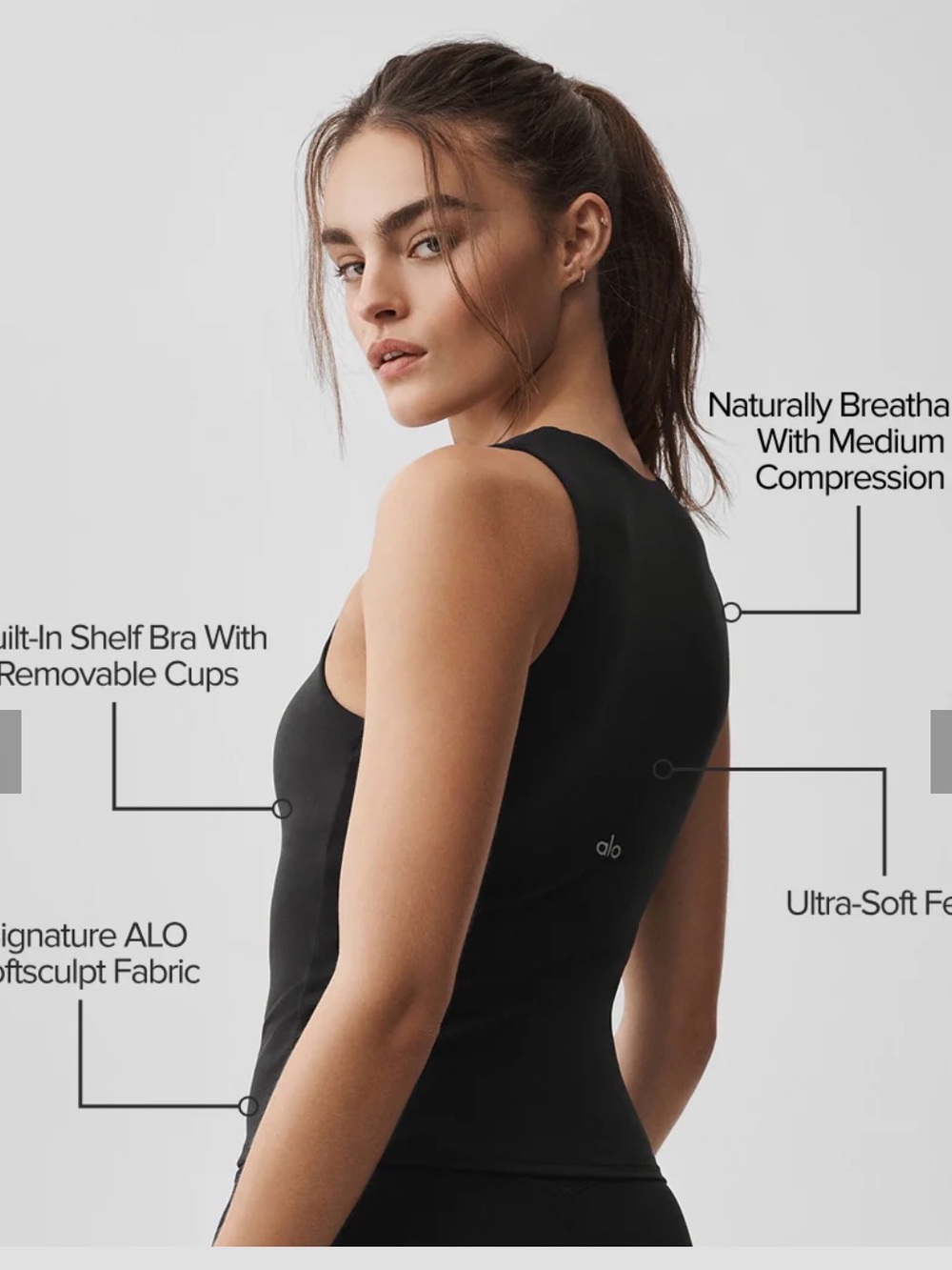 ALO Softsculpt No Nonsense Bra Tank Black - Picture 2 of 8